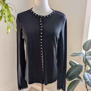 Liz Claiborne Vintage 90s Black Cardigan with Cream Accents